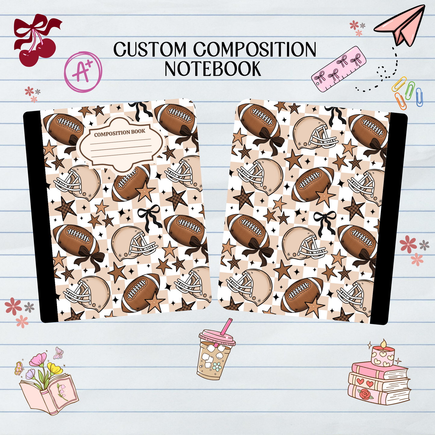 Football Ball Coquette Helmet - Composition Notebook