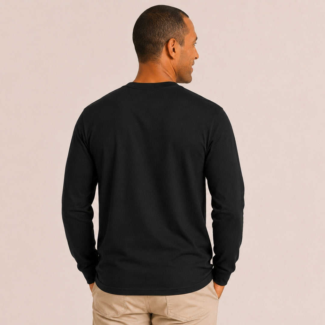 Back view of Gildan Heavy Cotton Long-Sleeve T-Shirt in Black