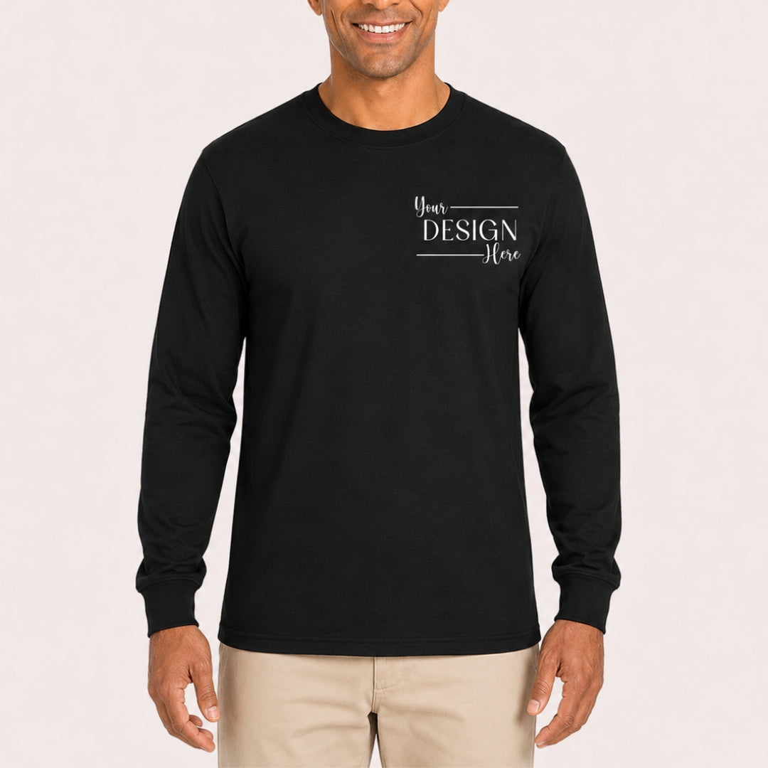 Gildan Heavy Cotton Long-Sleeve T-Shirt in Black front mockup