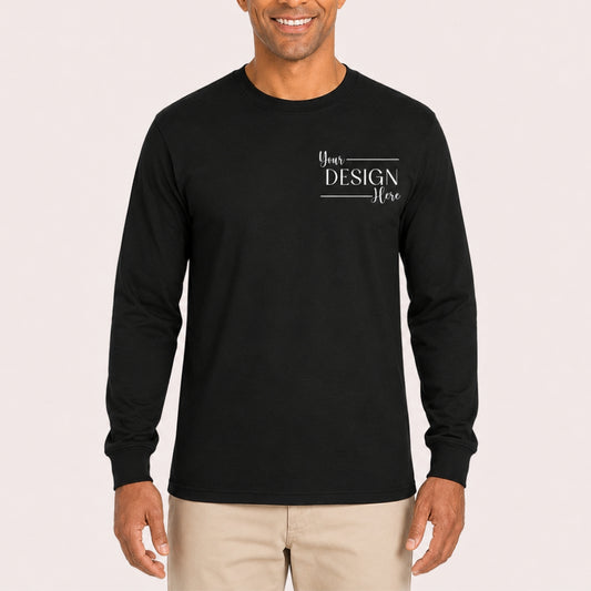Gildan Heavy Cotton Long-Sleeve T-Shirt in Black front mockup