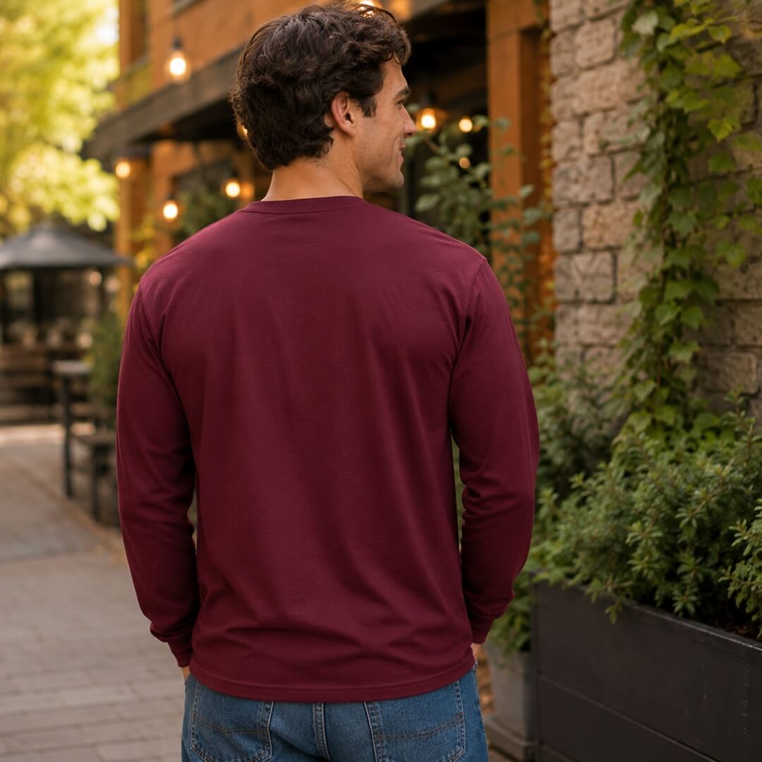 Back view of Gildan Ultra Cotton Long-Sleeve T-Shirt in Maroon