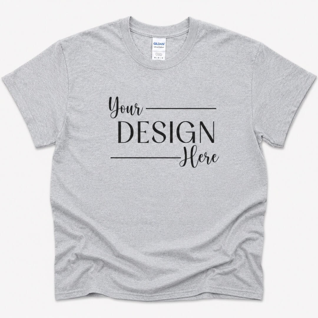Gildan Ultra Cotton T-Shirt in Sport Gray flat lay mockup