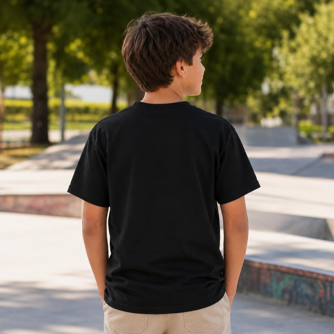 Back view of Gildan Youth Heavy Cotton T-Shirt in Black