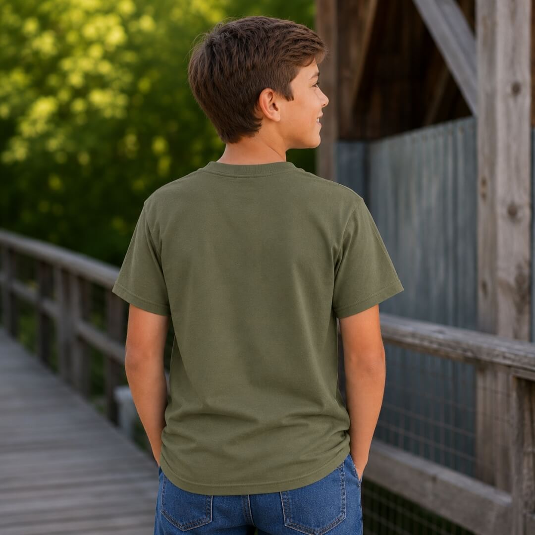 Back view of Gildan Youth Softstyle T-Shirt in Military Green