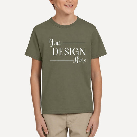 Gildan Youth Softstyle T-Shirt in Military Green front mockup