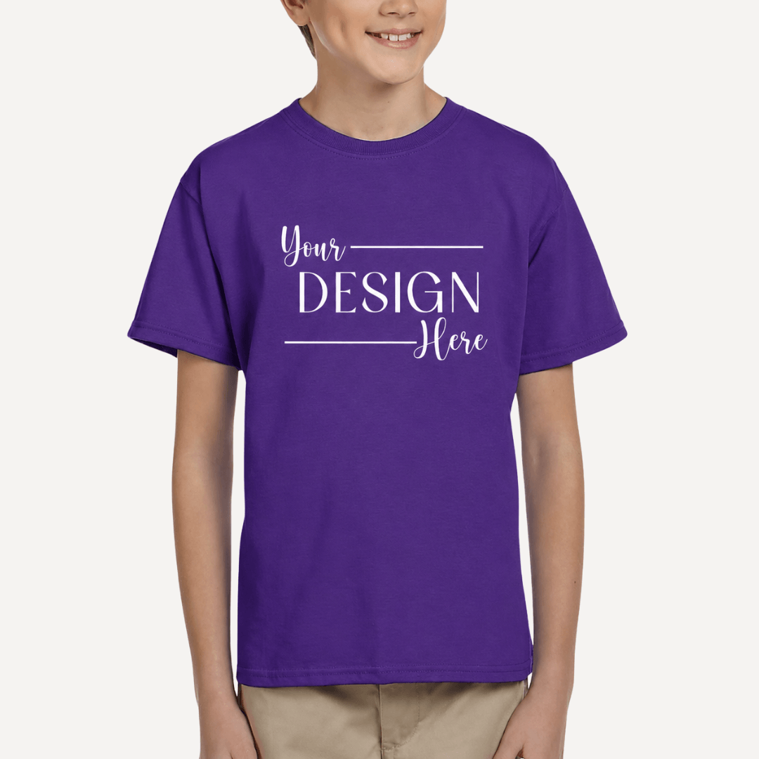 Gildan Youth Ultra Cotton T-Shirt in Purple front mockup