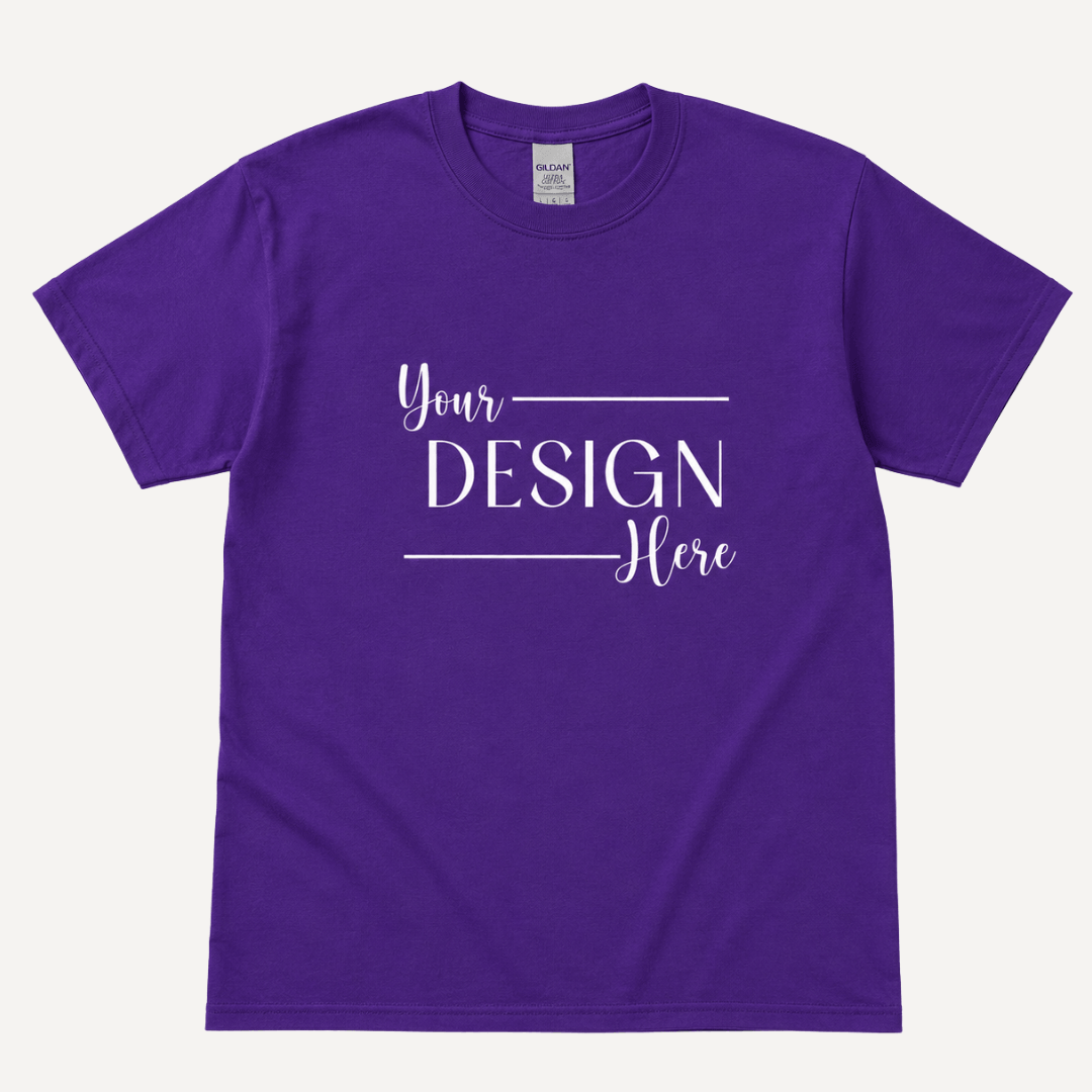 Gildan Youth Ultra Cotton T-Shirt in Purple flat lay mockup