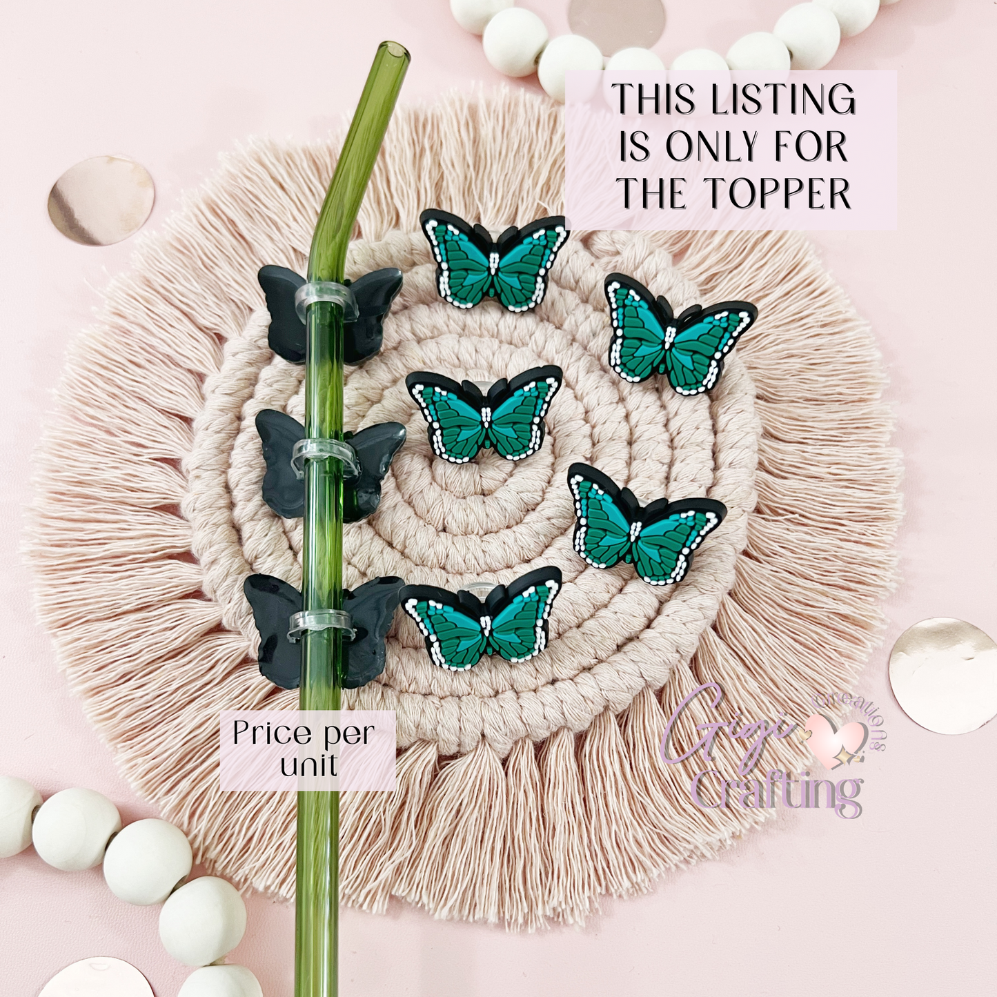 Green Butterfly Straw Toppers Charms