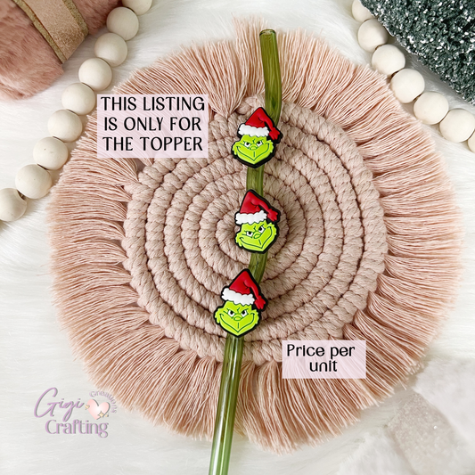 Grinch Face Straw Toppers Charm