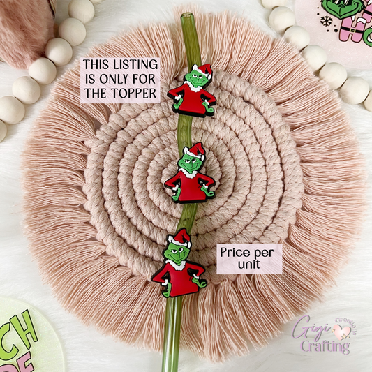 Grinch Christmas Hat Straw Toppers Charm