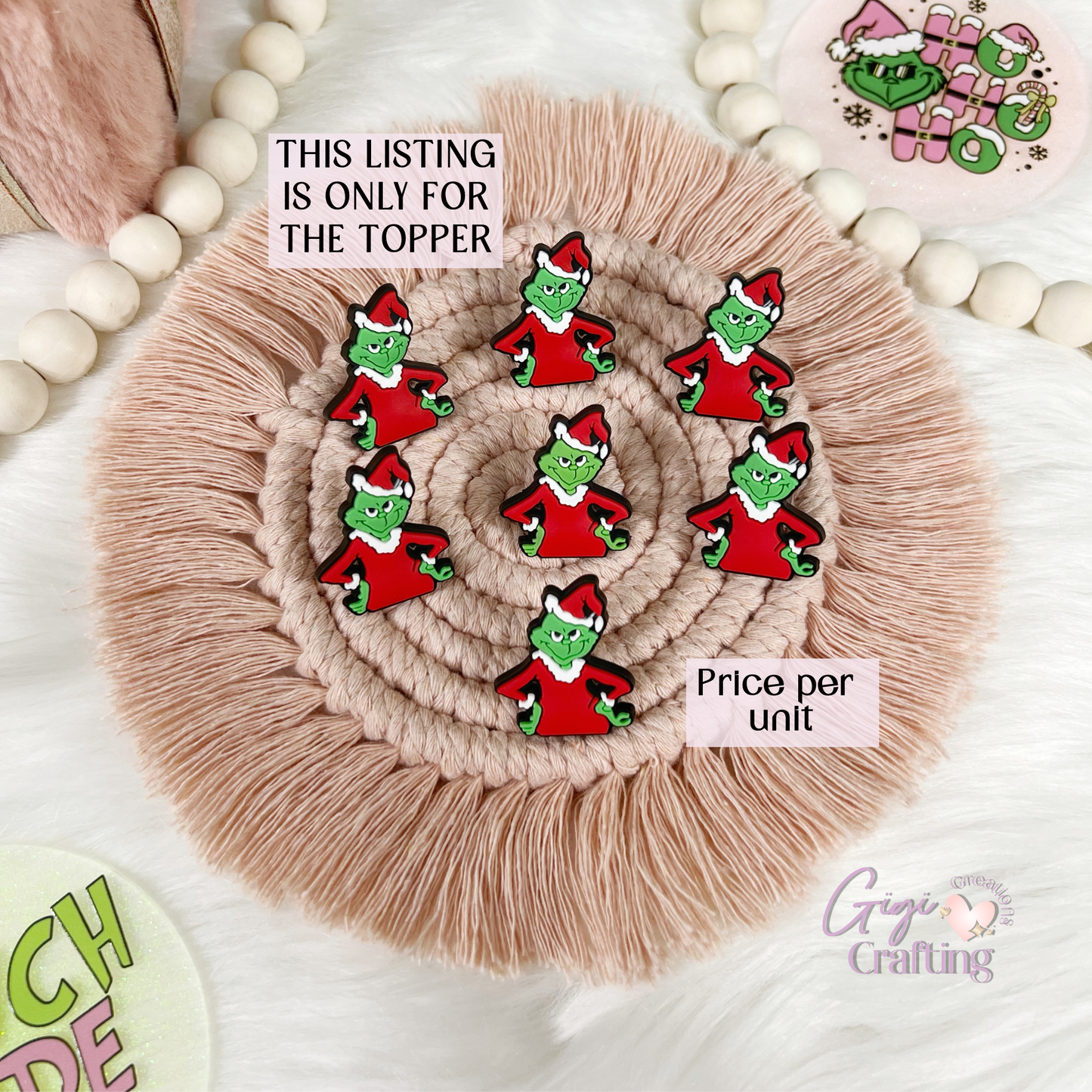Grinch Christmas Hat Straw Toppers Charm