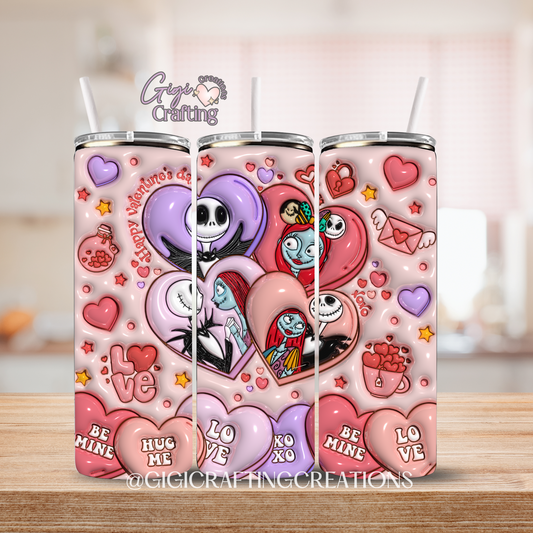 Jack Sally Hearts Valentine 20oz 3D Inflated Stainless Steel Tumbler