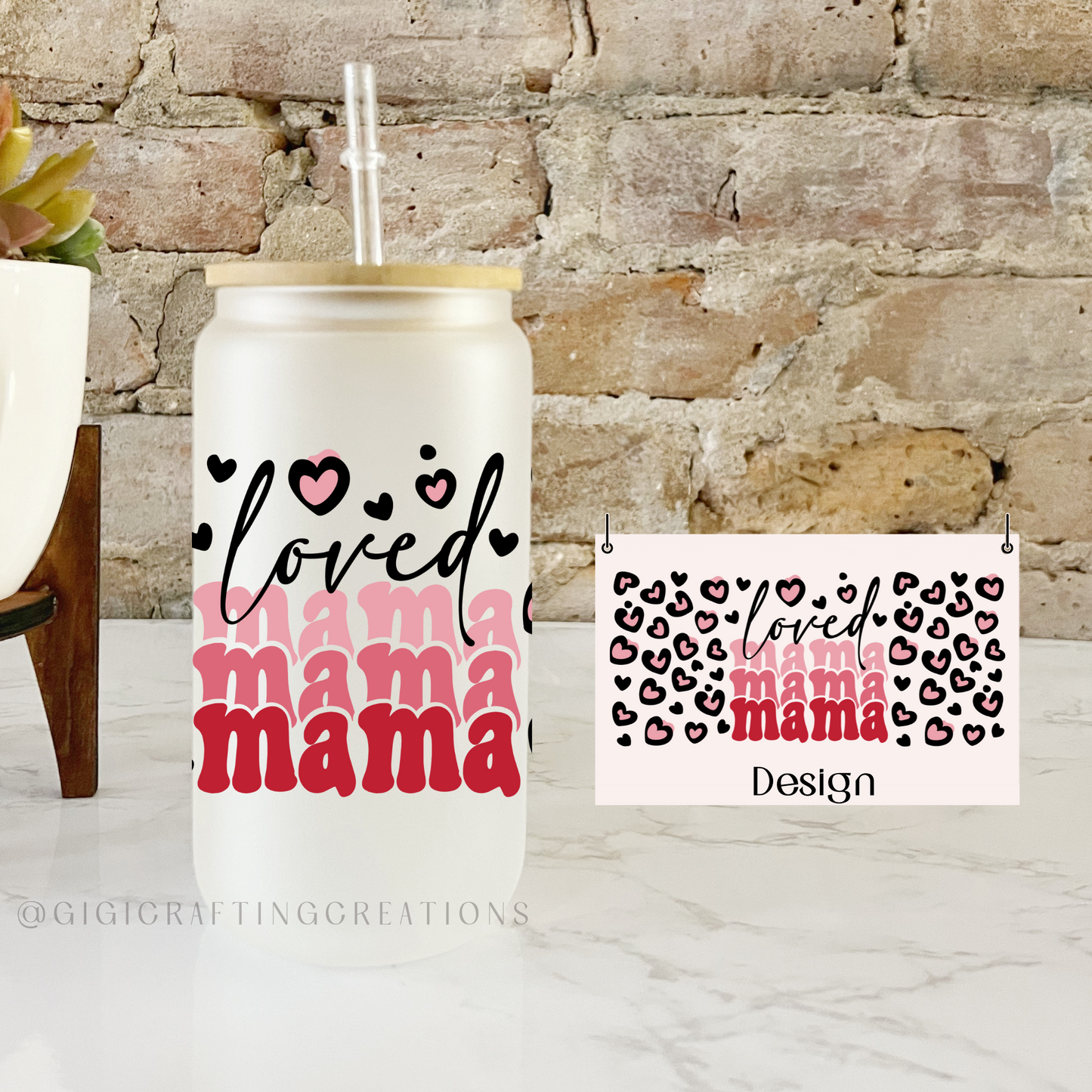 Loved Mama Leopard Hearts - 16oz Glass Cup