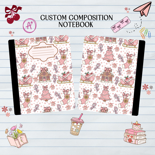 Pink Christmas Gingerbread House - Composition Notebook