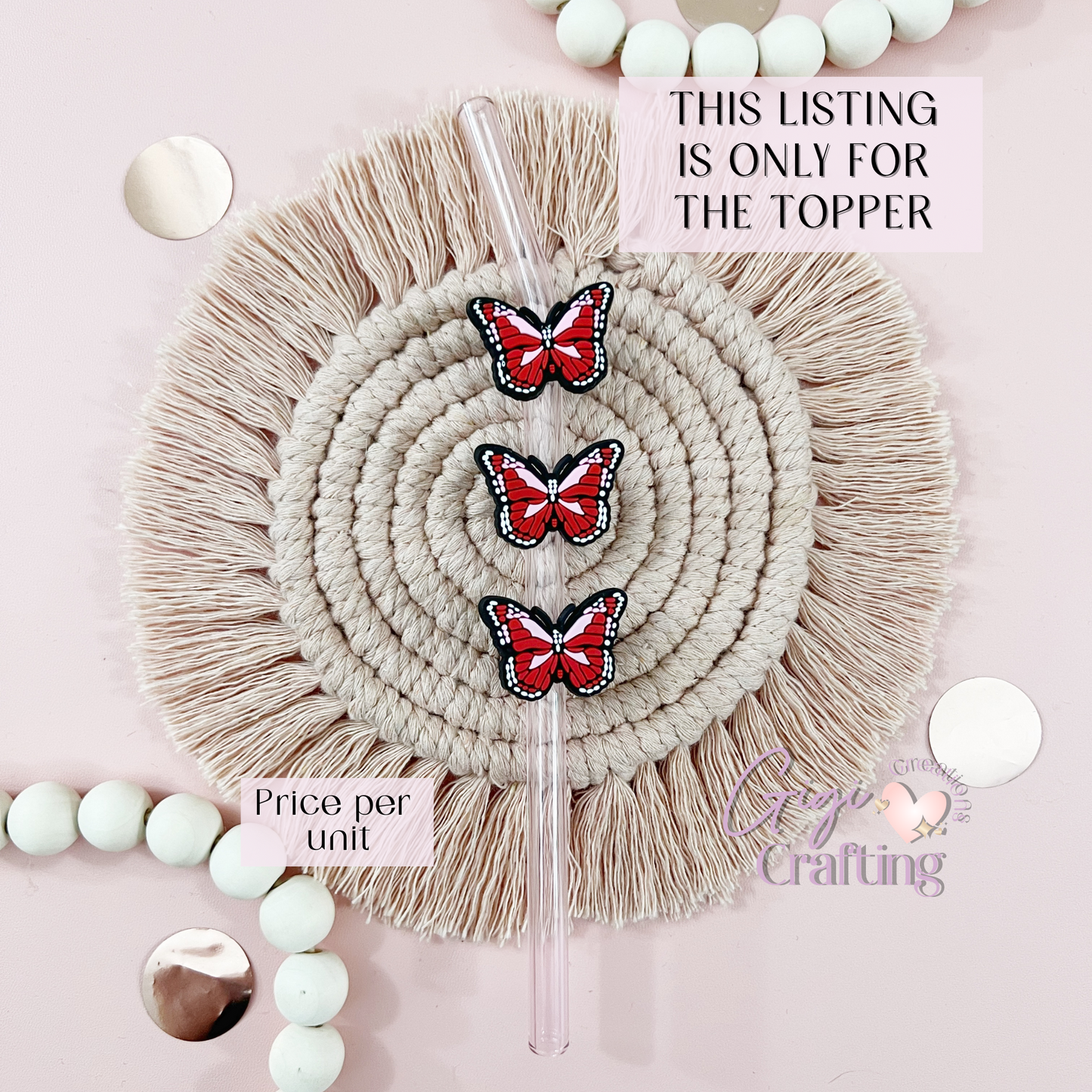 Red Butterfly Straw Toppers Charms