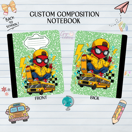 Blue Red Sky Defender School Bus - Composition Notebook