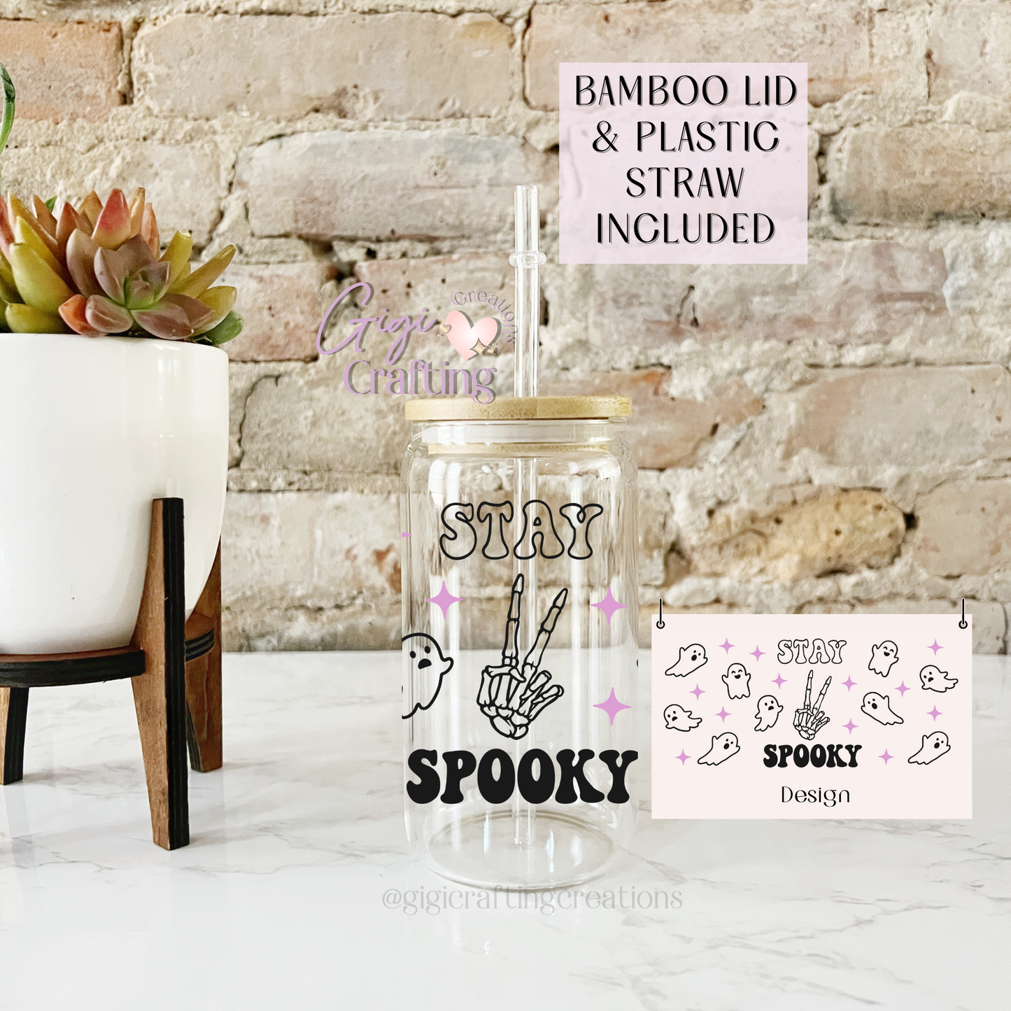 16oz Glass Cup Stay Spooky Ghost Halloween