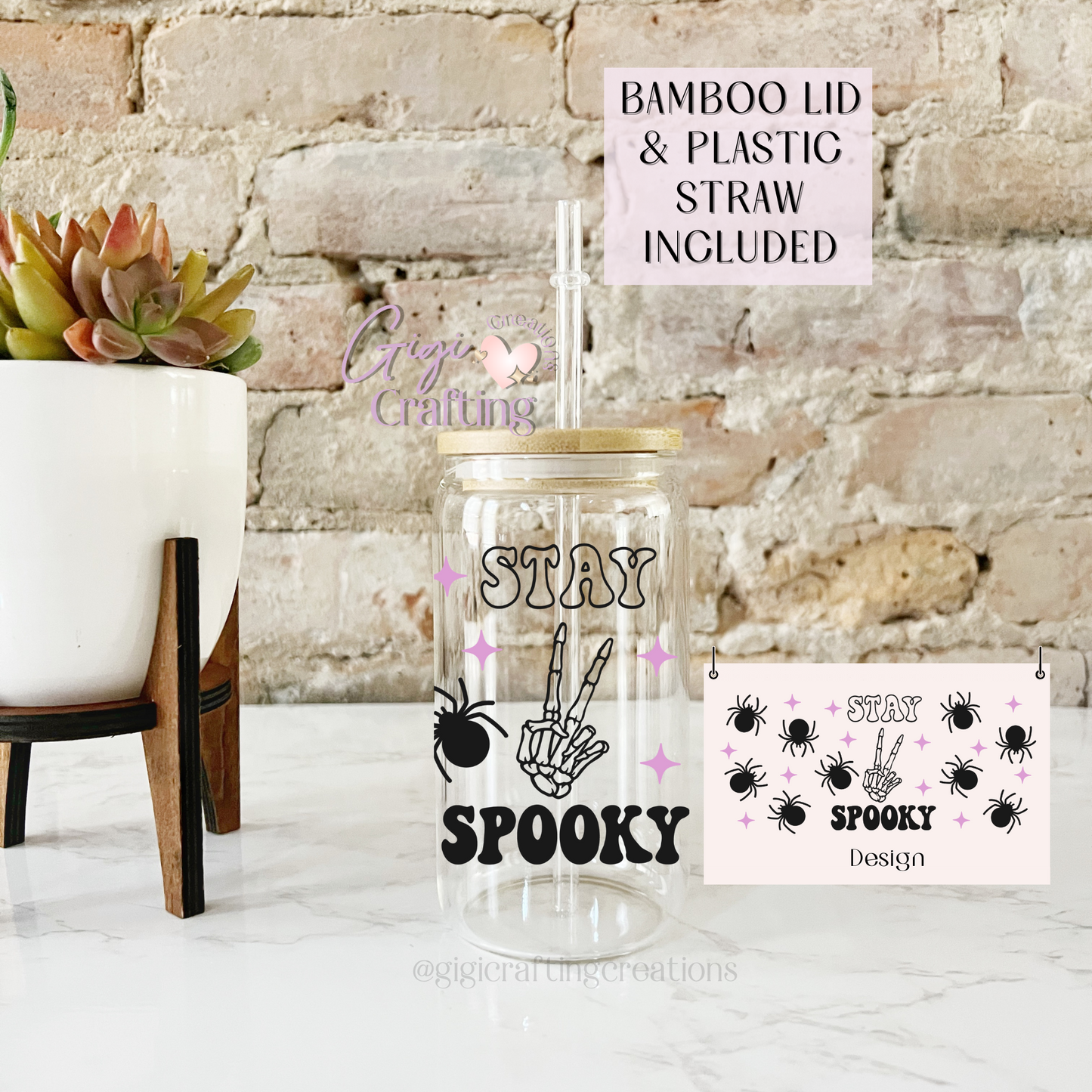 16oz Glass Cup Stay Spooky Spiders Halloween