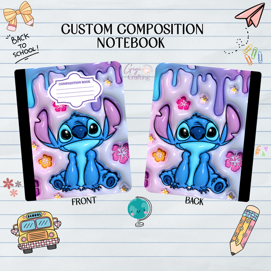 Blue Floral Alien  - Composition Notebook