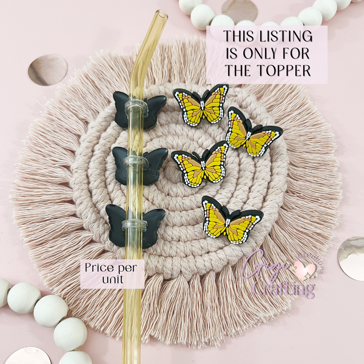 Yellow Butterfly Straw Toppers Charms