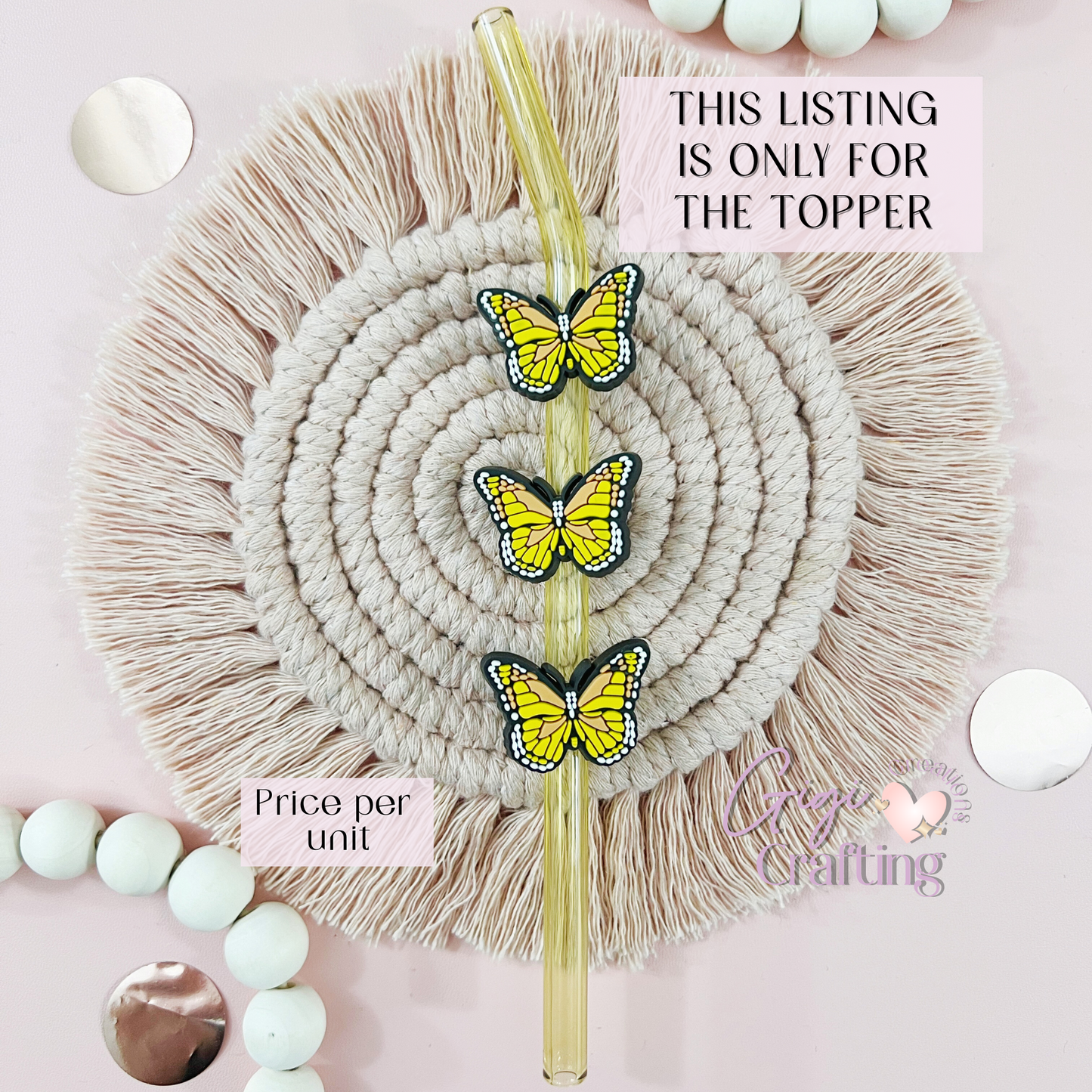 Yellow Butterfly Straw Toppers Charms