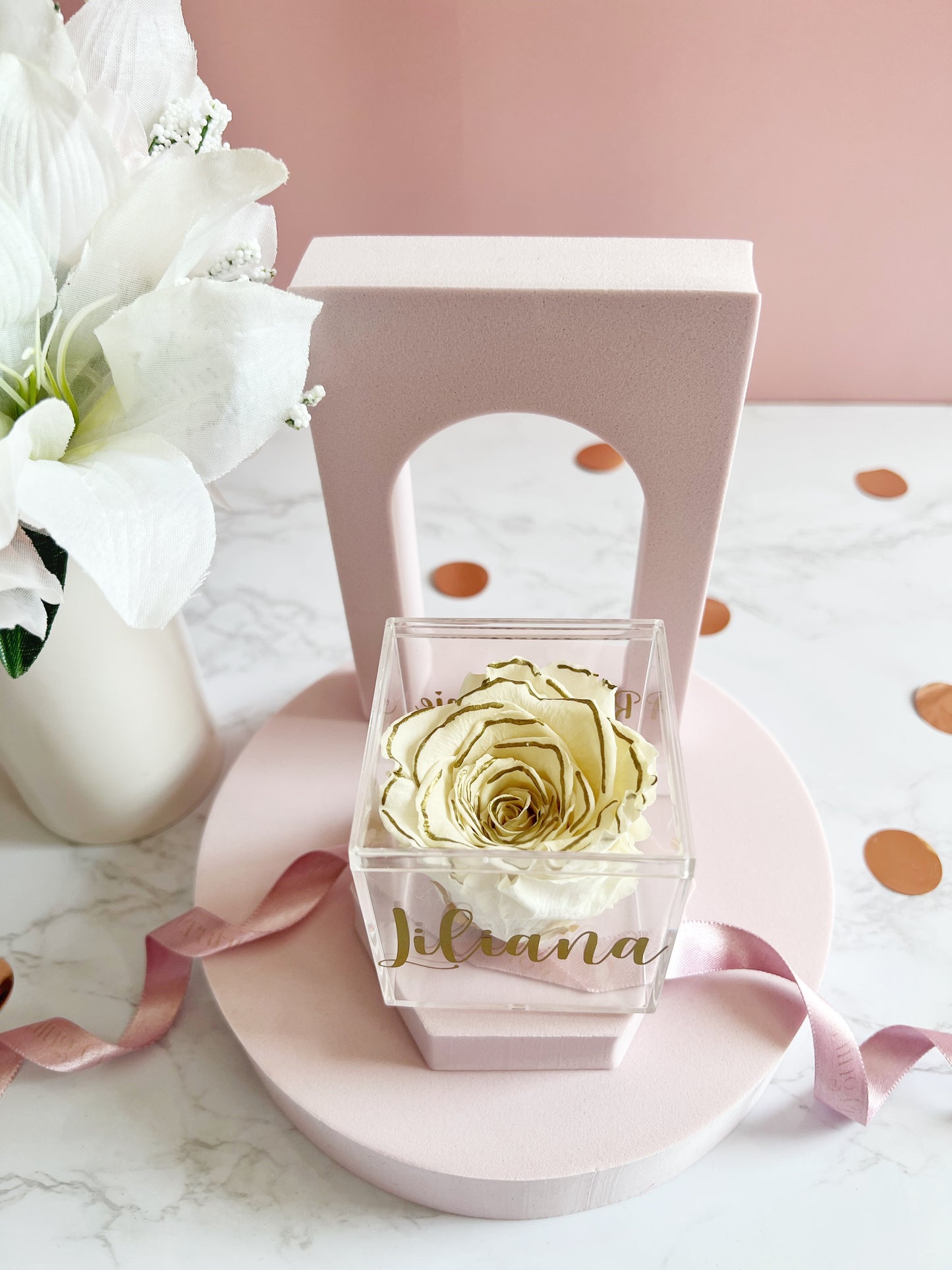 Custom - Cream & Gold Preserved Rose